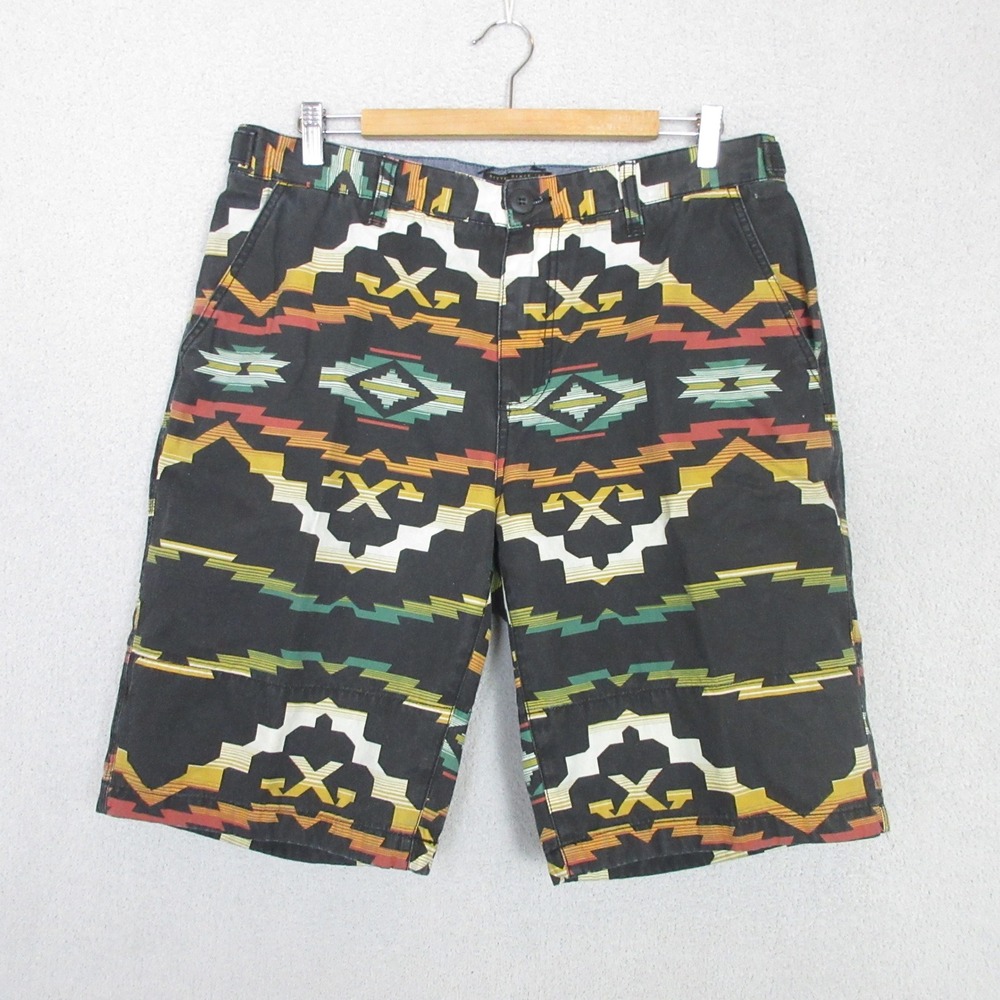 Rook Mens Black Multi Tribal Geometric Canvas Shorts Size 36 Southwestern Skate